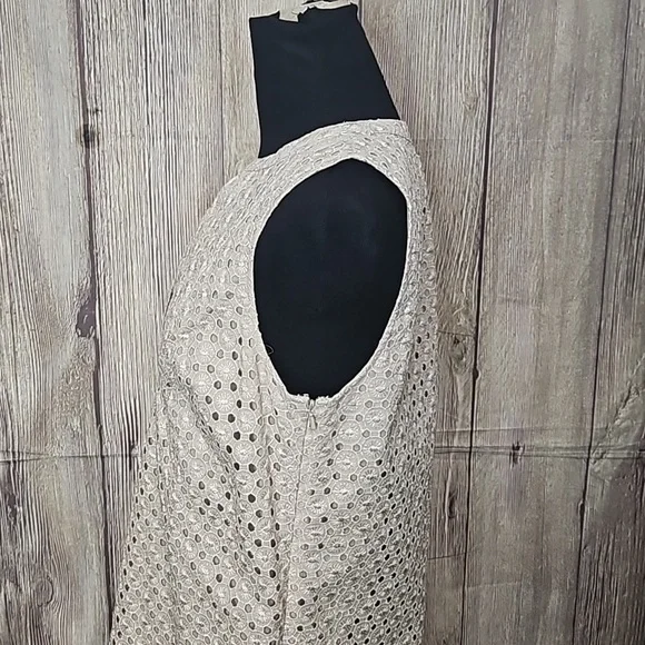 Michael Kors Neutral Shimmer Gold Eyelet Dress Sz 10 - Picture 5 of 11